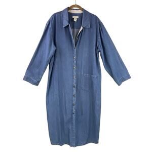 Vintage Orvis 100% Cotton Denim Midi Dress Size L Duster Western Jean